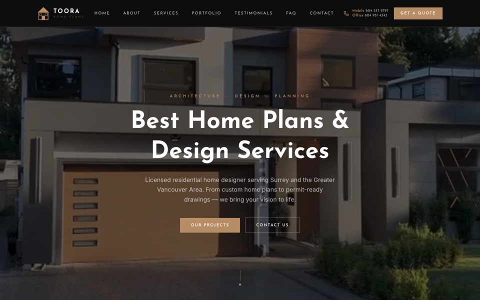 Toora Home Plans website preview
